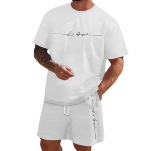 Bastwahl Survetement Homme Ensemble Short t-Shirt, T Shirts et Short pour Hommes Ensemble Surv&ecirc;tement &agrave; Manches Courtes Jogging Sportswear d'&eacute;t&eacute; M-6XL Blanc L (VAN MIA, neuf)
