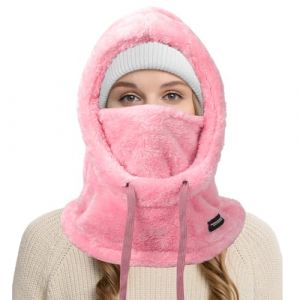 Mayoii Cagoule d'hiver en polaire thermique, masque de ski et capuche en polaire, chapeau coupe-vent unisexe avec cache-cou, cagoule multifonction, rose, Taille unique (zhuzhiming shop, neuf)