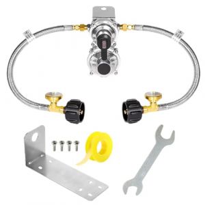 D&eacute;tendeur Gaz Caravane - R&eacute;gulateur automatique de propane, mod&egrave;le &agrave; double &eacute;tage, flexible 46 cm r&eacute;sistant, adaptateur avec manom&egrave;tre de s&eacute;curit&eacute; | Kit complet pour bouteille gaz caravane camping bra (QunGuangYuShangMao, neuf)