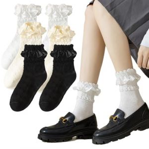 VIUWIZE 3 paires de chaussettes à volants, chaussettes à volants pour femmes, chaussettes en dentelle, chaussettes de danse, chaussettes de princesse pour femmes et filles (hengshuiganyunshangmaoyouxiangongsi, neuf)