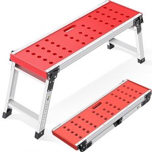 KINGRACK Escabeau Plateforme de Travail Pliable Aluminium, Tabouret Marche Pied Stable avec Surface Antidérapants, Verrous de Sécurité, Échelle pour Maison, Bureau, Atelier et Garage, Capacité 150KG (Kingrack, occasion)