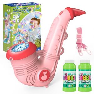 Panamalar Saxophone Machine à Bulles, Jouet Machine à Bulles Automatique pour Enfants 10000+ Bulles par Minute avec 2 Solutions/Lanière Portable pour Mariages Extérieur Fête, Bleu (Pink) (Panamalar EU Store, neuf)