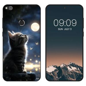 WUACYEAMING Noir Coque pour Huawei P8 Lite 2017/P9 Lite 2017, Haute Qualit&eacute; TPU Silicone Mince Souple Antichoc Bumper avec La Lune et Le Chat Motif Dessin Mat Case (WUACYEAMING, neuf)