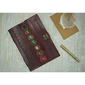 OVERDOSE cuir Journal livre sept Chakra m&eacute;di&eacute;val pierre en relief livre fait &agrave; la main des ombres cahier bureau journal coll&egrave;ge po&eacute;sie carnet de croquis Taille du journal 7x10 pouces | 17x25cm (GnG_Enteprises (Ship From India), neuf)