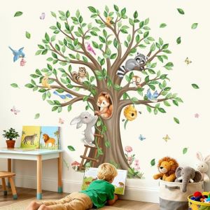 wondever Stickers Muraux Animaux For&ecirc;t Arbre Enfant Grand Autocollants Muraux Mural Stickers Animaux des Bois Lapin &Eacute;cureuil pour Chambre Enfants B&eacute;b&eacute; P&eacute;pini&egrave;re (Wondever EU, neuf)