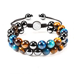 VGWON Bracelet Triple Protection pour Homme Femme 8mm H&eacute;Matite Noire et Bleue Oeil de Tigre Bracelet de Perles en Pierre Naturelle pour Homme Femme Bonne Chance et Prosp&eacute;Rit&eacute; (VGWON-EU, neuf)