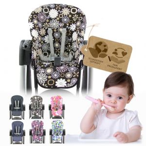 Housse de rechange pour coussin d'assise [Housse pour chaise haute] compatible avec Peg Perego TATAMIA & NEW BORN (fleurs marron marron) (Bambiniwelt24, neuf)