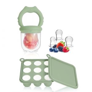 WeSweet tetine grignoteuse b&eacute;b&eacute; &ndash; Mangeoire &agrave; fruits en silicone pour b&eacute;b&eacute;s &ndash; Moules de cong&eacute;lation au lait maternel pour sucettes glac&eacute;es et alimentation autonome du b&eacute;b&eacute; (Green Cat) (KOEC ECO LTD, neuf)