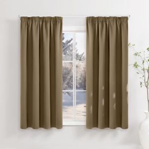 Runy&eacute;la Rideau Occultant Thermiques Isolant 120x140(LxH) Lot de 2 avec Galon Fronceur Anti Froid et Chaleur, Rideaux Opaque Anti UV D&eacute;coration Int&eacute;rieure Chambre Salon Taupe Marron (Runi-EU, neuf)