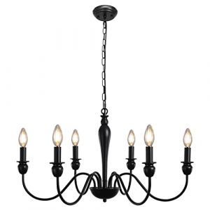 MRHYSWD Lustre Noir, 6 Lumières Lustre Suspension Luminaire Plafonnier Vintage Lustre Moderne Salon Chambre Cuisine Salle à Manger Couloir Entree, Réglage De La Hauteur, Ampoules E14 (Non Incluses) (MRHYSWD（FR）, neuf)