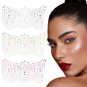 Lot de 18 tatouages pailletés pour le visage, autocollants de fête scintillants, tatouages temporaires, paillettes dorées, imperméables (argent, or, rose) (Sonnorel FR, neuf)