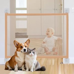 PETCUTE Barri&egrave;re de S&eacute;curit&eacute; Chien,Porte Magique pour Chiens avec Les Crochets et Poteau R&eacute;tractable,Barri&egrave;re pour Chien et Chat,Installer n'importe O&ugrave;,Barri&egrave;re de S&eacute;curit&eacute; Portable en Maille Pliable (ZHI-INNOVATIVE LTD, neuf)