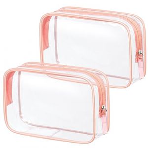 Aucuu 2PCS Trousse de Toilette Transparente, Kit de Voyage pour l'Avion, PVC &Eacute;tanche Trousse de Maquillage, Sac de Rangement Transparent pour Cosm&eacute;tiques, Homme et Femme (Aucuu&reg;-EU, neuf)