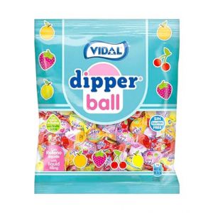 Dipper Ball VIDAL Bonbons avec remplissage liquide (orange, fraise, cerise et citron), sachet 900 g (Green Mountain & Blue Water, neuf)