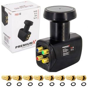 PremiumX Quad LNB pour 4 utilisateurs - Convertisseur de Signal TV avec Protection Contre Les intemp&eacute;ries - LNB Sat num&eacute;rique en Noir Inclus avec 8 connecteurs F - DVB-S2 8K UHD 4K Full HD (WILTAnet | Preise inkl. MwSt., neuf)