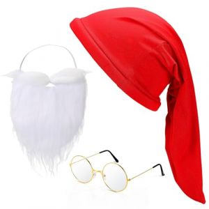 QIZHIQIAMY Bonnet Pere Noel, Bonnet Nain pour Adulte, Chapeau Noels Adulte avec Barbe de Pere Noel et Lunettes, Accessoires de No&euml;l pour F&ecirc;tes de Fin d'ann&eacute;e, Anniversaires et Cosplay (qizhiparty, neuf)