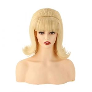 Perruque vintage femme de 30 cm avec frange, style ann&eacute;es 60-70, id&eacute;ale for cosplay, Halloween et f&ecirc;tes. Effet naturel et Volumineux(Blonde) (snpiling, neuf)