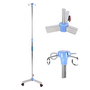 Support de Poteau IV Pliable Portable, Support de Perfusion Réglable en Acier Inoxydable 4 Crochets et Roues Clinique à Domicile Support D'affichage Réglable en Hauteur Alliage D'aluminium (WYANG188, neuf)