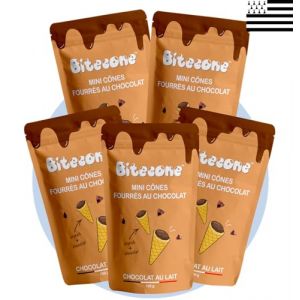 BITECONE - Chocolat au Lait | Fin de Cornet de Glace | Mini cones fourrés | Pack de 5 Sachets | Marque 100% française | Fabrication en Bretagne | Snacks avec Cacao Durable, Sans Huile de Palme | 500g (Bitecone, neuf)