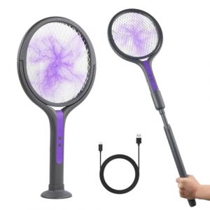 Focenat Tête Rotative Raquette Électrique Insectes Electrique Raquette Insectes Rechargeable Raquette Anti Moustique Électrique Raquette Tapetteà Mouche Électrique avec Une Extension Télescopique (MARI GLOBALNEXT S.R.L., neuf)