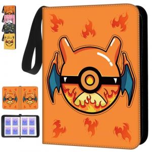 Classeur Carte Imperm&eacute;able en Cuir &ndash; 50 Pages pour 400 Cartes, Album de Collection avec Fermeture &Eacute;clair & Poign&eacute;e Portable, Cadeau pour Enfants & Collectionneurs de Cartes (Orange) (liu-yan-shangmao, neuf)