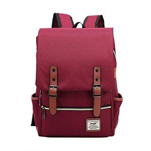 Sac &agrave; dos en toile pour homme 35,5 cm 45,4 cm Sac &agrave; dos de voyage r&eacute;tro en plein air Mode pour femmes Sacs &agrave; dos imperm&eacute;ables pour femmes, Bordeaux, M (CHENQitore, neuf)