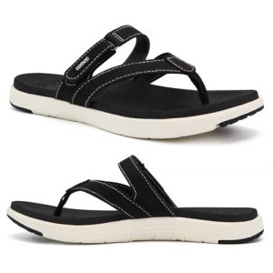 COFACE Tongs Femme Mode Orthopedique Cuir Tissu Confortable Soutien Voûte Plantaire Tongue Legere Yoga Mat été ete Plage Piscine Confort Flip Flop Douche Antidérapante Caoutchouc Semell Noir Blanc 37 (COFACE-XZY, neuf)
