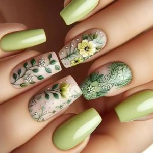 Lot de 24 faux ongles carr&eacute;s &agrave; presser en acrylique Vert (XCengzy, neuf)