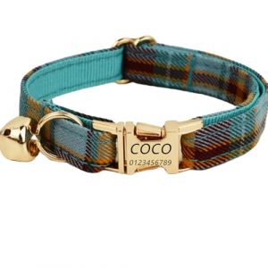 Collier personnalisé pour Animal de Compagnie avec nom d'animal de Compagnie personnalisé Collier pour Chat avec libération de sécurité Colliers pour Chaton avec Cloche (Grille Verte,S) (MGS BAU, neuf)