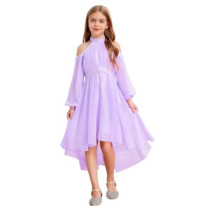 Freebily Asym&eacute;trique Robe De Mariage Soir&eacute;e Princesse Fille Enfant Robe Licou de Cocktail Nouvelle Ann&eacute;e Concours De Beaut&eacute; Ecole Volants Strass Diamants Violet 13-14 Ans (MissPretty, neuf)
