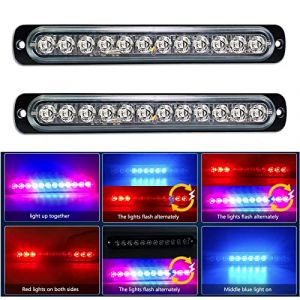 Willpower 2pcs 7.5" 12 LED Feu Stroboscopique Urgent Bleu Rouge Feux de Gabarit Lat&eacute;raux Voiture 12V 24V Barre LED Balise Clignotante de S&eacute;curit&eacute; pour Remorque Utilitaire Bateau Tracteur V&eacute;hicule (gzyizai, neuf)