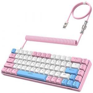YINDIAO T8 Mini clavier de jeu 60 %, 68 touches avec r&eacute;tro&eacute;clairage RVB 18 chroma, interrupteur bleu, c&acirc;ble de clavier spiral&eacute; USB C, pour PC, ordinateur portable, Mac, PS4, XBOX-Rose (FUDAKIN, neuf)