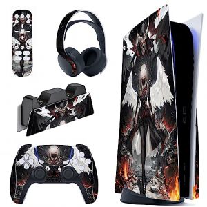 PlayVital Autocollant Skin pour ps5 Manette,Sticker pour ps5 Console Disc Edition & Station de Charge & Casque & Télécommande-Ange des Ténèbres (Game Skindecal Store, neuf)