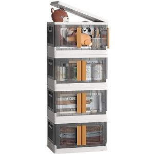 NETEL 4x 45L Empilable Bo&icirc;te de Rangement avec Couvercle et Verrouillable Porte, Pliable Bac de Rangement Plastique avec Roulettes, Grande Caisse Rangement Organisateur pour Cuisine, Salon et Chambre (NETEL Official Store, neuf)