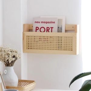 KjoiDWz Porte-brochures Porte-revues en bois de rotin, organisateur de courrier mural, &eacute;tag&egrave;re, d&eacute;coration murale, organisateur de salle d'&eacute;tude, support de dossiers suspendus porte-revues A4, organis (Nova Goods Shop, neuf)