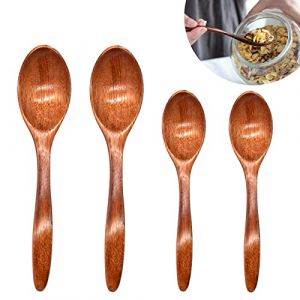 Cuillere en Bois Set de 4, Cuillere a Cafe en Bois Naturel Cuillère Thé Bois Cuillere Bois Fait à La Main Petite Cuillere en Bois Thé Café Miel Sucre Assaisonnement Soupe Riz Fouetté (14cm+18cm) (Cheerful Picks, neuf)