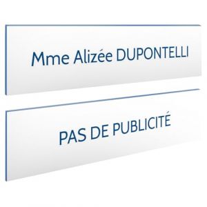 DECOHO - Plaque Boite aux Lettres Personnalisable - Lot de 2 plaques adhésives Blanches Lettres Bleues - 100 x 25 mm, Gravure Laser, (DECOHO, neuf)