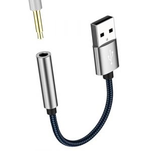 Adaptateur USB vers jack 3,5 mm USB-A mâle AUX femelle audio externe auxiliaire casque audio dongle câble stéréo convertisseur voiture microphone musique PC ordinateur portable ordinateur connecteur (cjjie, neuf)