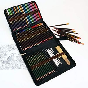 Majoart 72 Crayons de Couleurs et Crayons de Dessin avec Accessoires,Pochette avec Zip Inclus Crayons Couleurs Crayon de Charbon Graphite Outils pour Dessiner,Id&eacute;al pour Adultes et Enfants (shengshumaoyi, neuf)