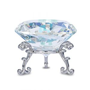 FBBULES 80mm Diamant Cristal Transparent avec Support en Verre, Diamants Décoratifs Presse-Papier, Diamant Décoration en Cristal pour Maison Mariage Fête Noël Anniversaire (zhuhaishi xiangzhou laixing dianzishanghang, neuf)