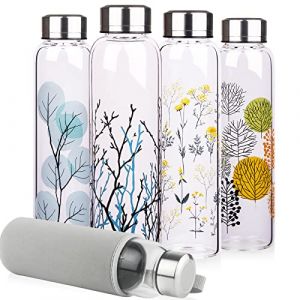 Reeho 1l Bouteille d'eau en Verre 1 litre Gourde Verre avec Housse en N&eacute;opr&egrave;ne et Bouchon en Acier Inoxydable sans BPA1000ml (hilokuneu, neuf)