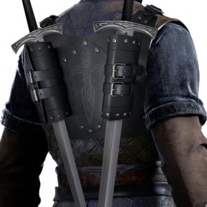 HiiFeuer &Eacute;p&eacute;e m&eacute;di&eacute;vale en Faux Cuir emboss&eacute; &agrave; Double Dos Grenouille, &Eacute;tui r&eacute;glable pour &eacute;p&eacute;e de Chevalier de la Renaissance et de mercenaire (Noir A) (HiiFeuer, neuf)