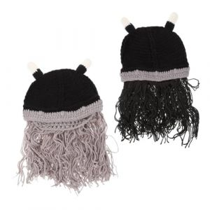 VANZACK 2 Pièces Chapeau Viking Avec Fausse Barbe En Maille Décoration Chapeau De Costume Viking Corne De Barbe En Maille (Theo Lian, neuf)
