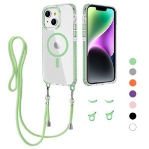 MBSLFY Coque avec Cordon pour iPhone 14 Plus, Compatible MagSafe, Anti-Rayures Housse Case Cover, Ultra Fine Magnetique Antichoc TPU Etui Protection pour iPhone 14 Plus, Matcha Vert (Haoyulu, neuf)