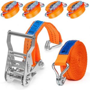 INTAKO - Sangle &agrave; Cliquet 6m 2000kg 35mm - Lot de 4 - Sangles D'arrimage avec Crochet Securises pour Moto Remorque, Quad, Camion - Conforme &agrave; la Norme DIN en 12195-2 et Certifi&eacute; T&Uuml;V GS - Orange (INTAKO, neuf)