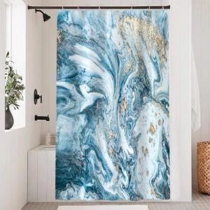 Uiiooazy Rideau Douche Marbre Bleu, Rideau de Douche Gris et Doré Abstrait Rideau de Baignoire Anti Moisissure Imperméable Tissu Polyester Lavable Rideau Salle de Bain avec 8 Crochets 120Lx180Hcm (dongguibinjingpinxiaodianpu, neuf)