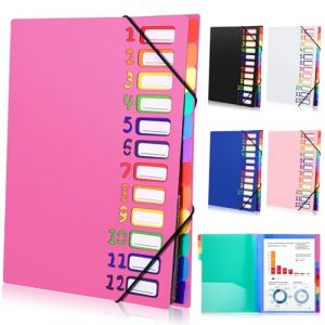 Tatxmalv Range Document Bureau A4, Classeur Extensible, Classeur à Documents à 12 Compartiments, Rangement Papier Administratif avec Élastique pour Documents de Bureau, Devoirs Scolaires (Rose rouge) (TOTAL MAX SELL, neuf)