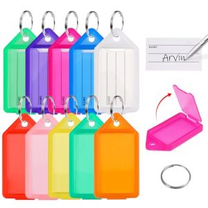 50 Pièces Porte-Clés en Plastique 5 cm, Robustes Inscriptible Porte Cle Etiquette Porte Clef Avec étiquettes Transparent en Papier Assorties ID pour Marquer les Clés Valises Compagnie 10 Couleurs (YYBYEU, neuf)