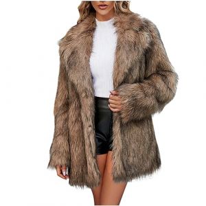 Manteau Fausse Fourrure Femme Grand Taille d'hiver Chaud Fausse Fourrure Moelleuse Mi-Longue en Fausse Chaude Veste Fille &Eacute;l&eacute;gant Imitation Fourrure Manteau Veste Femmes Fausse Fourrure (⭐⭐⭐⭐⭐AEGJEGVD⭐⭐⭐⭐⭐, neuf)