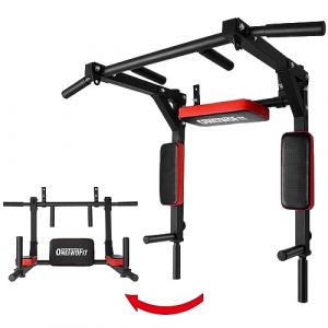 ONETWOFIT Barre de Traction à Montage Mural Multifonctionnelle, Station de Dip pour Gym en Intérieur à la Maison, Power Tower Set Equipements d'entrainement Stands Support de Dip de 440 Lbs OT126 (HomeCraft Direct, neuf)